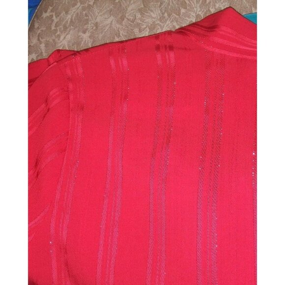 Vintage Secretary Blouse RED large Bow size PS Collar striped button up relaxed - Picture 6 of 9